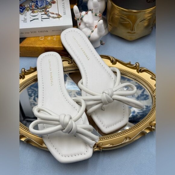 🆕 LOEFFLER RANDALL 🧿 NWOB Hadley Leather Bow Flat Sandals, White - Sz 6.5 B - Picture 8 of 12
